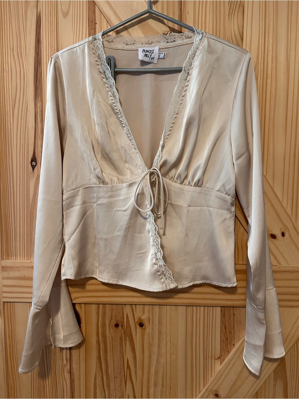 Princess Polly Ivory Lace-Trim Tie-Front Blouse